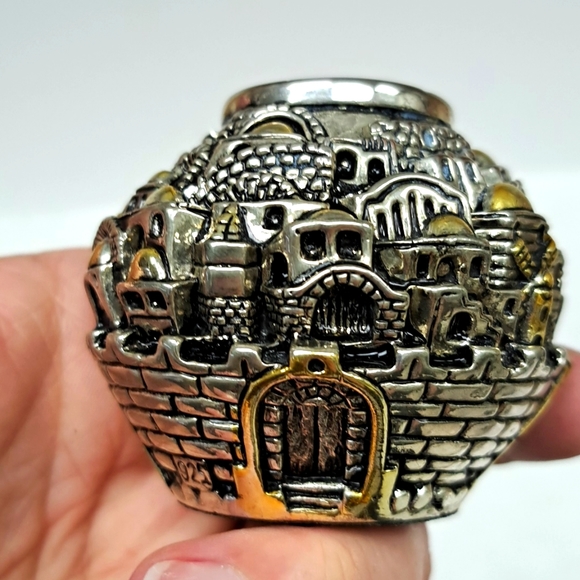 - Vintage "Holy Land" Judaica marked 925 silver Globe shaped candle  holders - Picture 6 of 9